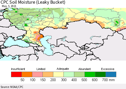 Russian Federation CPC Soil Moisture (Leaky Bucket) Thematic Map For 5/1/2021 - 5/5/2021