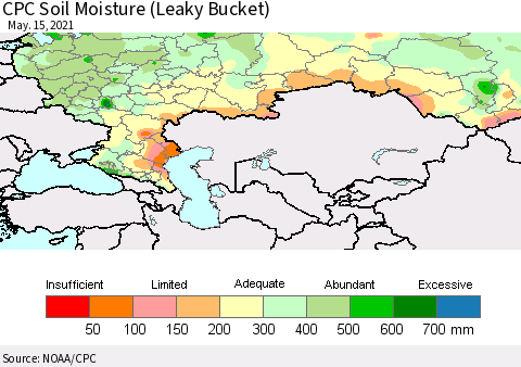 Russian Federation CPC Soil Moisture (Leaky Bucket) Thematic Map For 5/11/2021 - 5/15/2021
