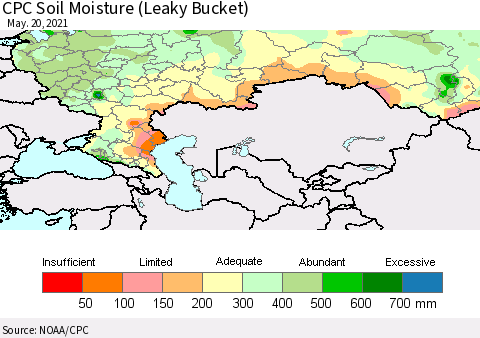 Russian Federation CPC Soil Moisture (Leaky Bucket) Thematic Map For 5/16/2021 - 5/20/2021