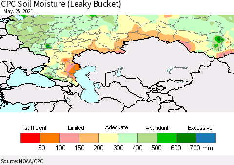 Russian Federation CPC Soil Moisture (Leaky Bucket) Thematic Map For 5/21/2021 - 5/25/2021