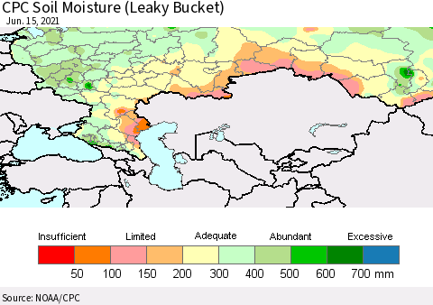 Russian Federation CPC Soil Moisture (Leaky Bucket) Thematic Map For 6/11/2021 - 6/15/2021