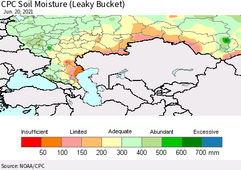 Russian Federation CPC Soil Moisture (Leaky Bucket) Thematic Map For 6/16/2021 - 6/20/2021