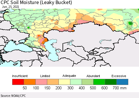 Russian Federation CPC Soil Moisture (Leaky Bucket) Thematic Map For 6/21/2021 - 6/25/2021