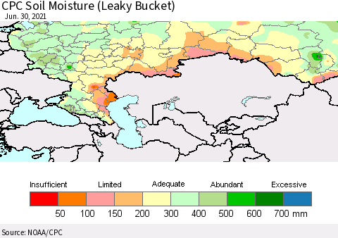 Russian Federation CPC Soil Moisture (Leaky Bucket) Thematic Map For 6/26/2021 - 6/30/2021