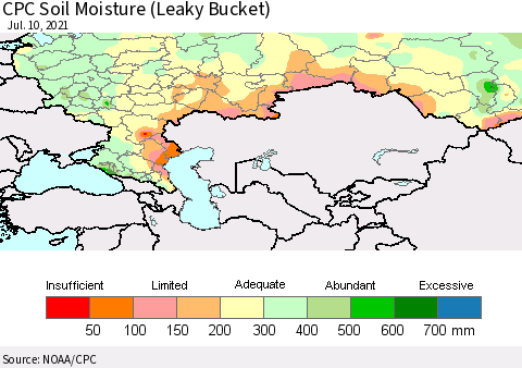 Russian Federation CPC Soil Moisture (Leaky Bucket) Thematic Map For 7/6/2021 - 7/10/2021