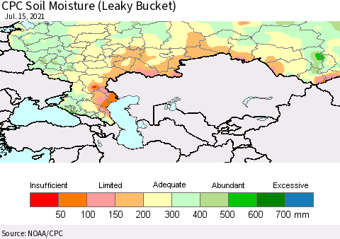 Russian Federation CPC Soil Moisture (Leaky Bucket) Thematic Map For 7/11/2021 - 7/15/2021