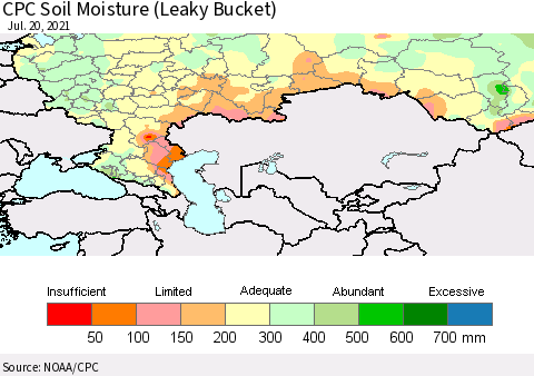 Russian Federation CPC Soil Moisture (Leaky Bucket) Thematic Map For 7/16/2021 - 7/20/2021