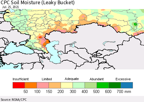 Russian Federation CPC Soil Moisture (Leaky Bucket) Thematic Map For 7/21/2021 - 7/25/2021
