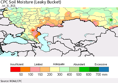 Russian Federation CPC Soil Moisture (Leaky Bucket) Thematic Map For 7/26/2021 - 7/31/2021