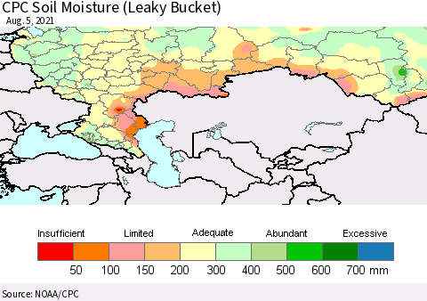 Russian Federation CPC Soil Moisture (Leaky Bucket) Thematic Map For 8/1/2021 - 8/5/2021
