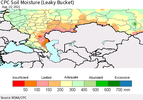Russian Federation CPC Soil Moisture (Leaky Bucket) Thematic Map For 8/6/2021 - 8/10/2021