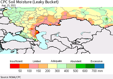 Russian Federation CPC Soil Moisture (Leaky Bucket) Thematic Map For 8/21/2021 - 8/25/2021