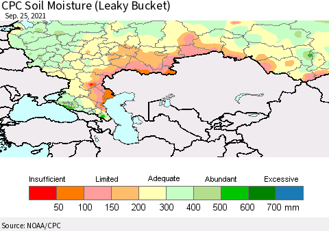 Russian Federation CPC Soil Moisture (Leaky Bucket) Thematic Map For 9/21/2021 - 9/25/2021