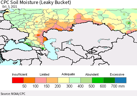 Russian Federation CPC Soil Moisture (Leaky Bucket) Thematic Map For 10/1/2021 - 10/5/2021