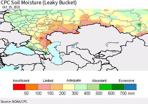 Russian Federation CPC Soil Moisture (Leaky Bucket) Thematic Map For 10/21/2021 - 10/25/2021