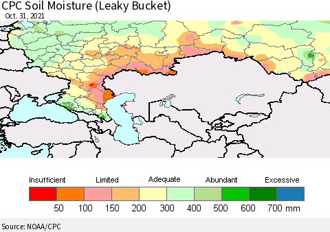 Russian Federation CPC Soil Moisture (Leaky Bucket) Thematic Map For 10/26/2021 - 10/31/2021