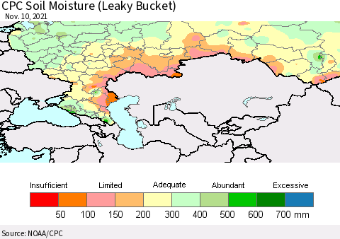Russian Federation CPC Soil Moisture (Leaky Bucket) Thematic Map For 11/6/2021 - 11/10/2021