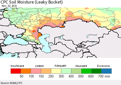 Russian Federation CPC Soil Moisture (Leaky Bucket) Thematic Map For 11/16/2021 - 11/20/2021
