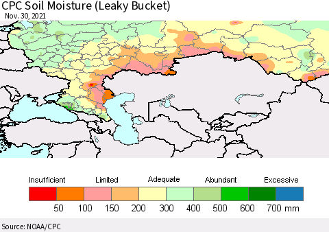 Russian Federation CPC Soil Moisture (Leaky Bucket) Thematic Map For 11/26/2021 - 11/30/2021