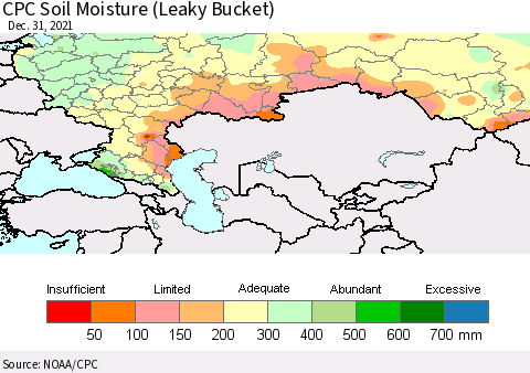 Russian Federation CPC Soil Moisture (Leaky Bucket) Thematic Map For 12/26/2021 - 12/31/2021