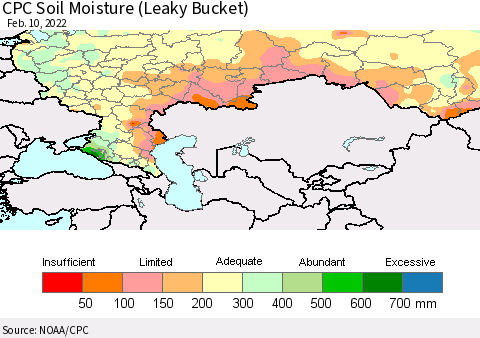 Russian Federation CPC Soil Moisture (Leaky Bucket) Thematic Map For 2/6/2022 - 2/10/2022