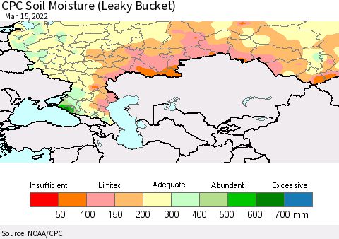 Russian Federation CPC Soil Moisture (Leaky Bucket) Thematic Map For 3/11/2022 - 3/15/2022