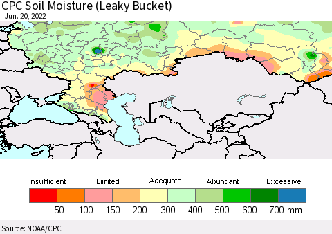 Russian Federation CPC Soil Moisture (Leaky Bucket) Thematic Map For 6/16/2022 - 6/20/2022