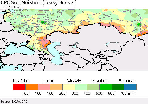 Russian Federation CPC Soil Moisture (Leaky Bucket) Thematic Map For 7/21/2022 - 7/25/2022