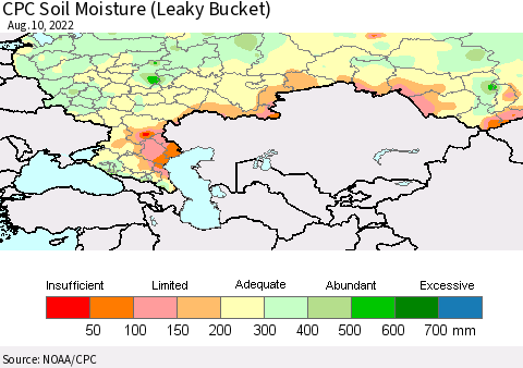Russian Federation CPC Soil Moisture (Leaky Bucket) Thematic Map For 8/6/2022 - 8/10/2022
