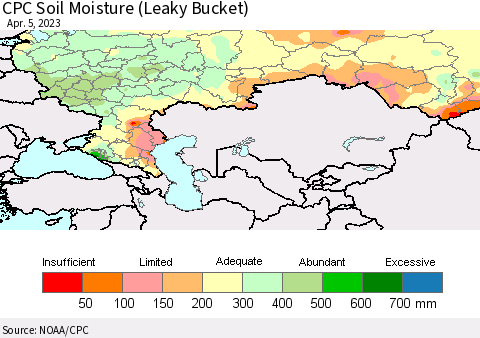 Russian Federation CPC Soil Moisture (Leaky Bucket) Thematic Map For 4/1/2023 - 4/5/2023