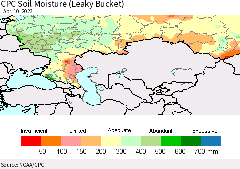 Russian Federation CPC Soil Moisture (Leaky Bucket) Thematic Map For 4/6/2023 - 4/10/2023