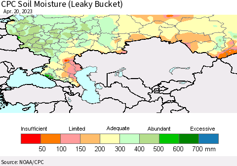 Russian Federation CPC Soil Moisture (Leaky Bucket) Thematic Map For 4/16/2023 - 4/20/2023