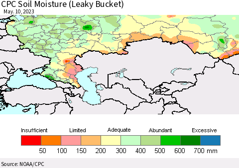 Russian Federation CPC Soil Moisture (Leaky Bucket) Thematic Map For 5/6/2023 - 5/10/2023