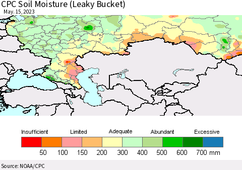 Russian Federation CPC Soil Moisture (Leaky Bucket) Thematic Map For 5/11/2023 - 5/15/2023