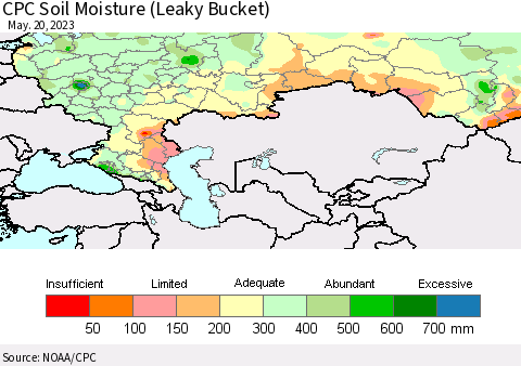 Russian Federation CPC Soil Moisture (Leaky Bucket) Thematic Map For 5/16/2023 - 5/20/2023