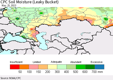 Russian Federation CPC Soil Moisture (Leaky Bucket) Thematic Map For 5/21/2023 - 5/25/2023