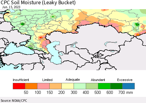 Russian Federation CPC Soil Moisture (Leaky Bucket) Thematic Map For 6/11/2023 - 6/15/2023