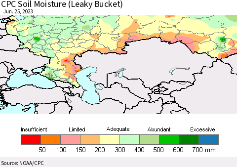 Russian Federation CPC Soil Moisture (Leaky Bucket) Thematic Map For 6/21/2023 - 6/25/2023