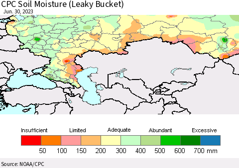 Russian Federation CPC Soil Moisture (Leaky Bucket) Thematic Map For 6/26/2023 - 6/30/2023