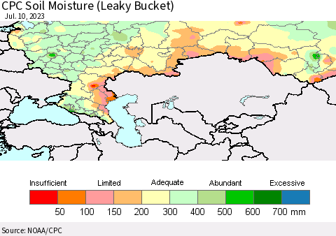 Russian Federation CPC Soil Moisture (Leaky Bucket) Thematic Map For 7/6/2023 - 7/10/2023