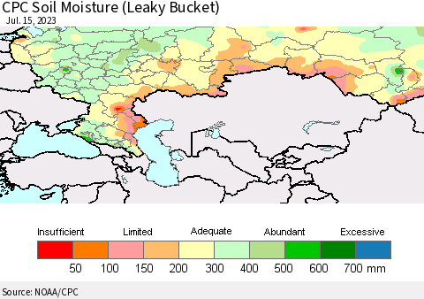 Russian Federation CPC Soil Moisture (Leaky Bucket) Thematic Map For 7/11/2023 - 7/15/2023