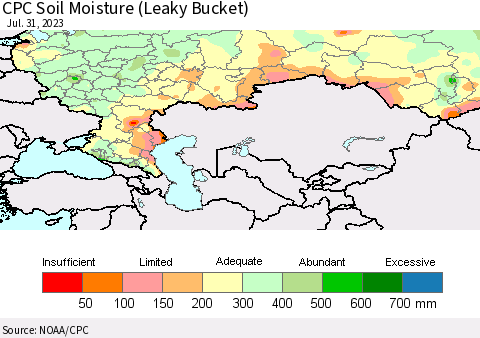 Russian Federation CPC Soil Moisture (Leaky Bucket) Thematic Map For 7/26/2023 - 7/31/2023