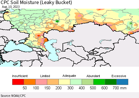 Russian Federation CPC Soil Moisture (Leaky Bucket) Thematic Map For 8/6/2023 - 8/10/2023