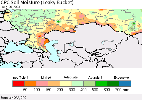 Russian Federation CPC Soil Moisture (Leaky Bucket) Thematic Map For 8/16/2023 - 8/20/2023