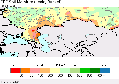Russian Federation CPC Soil Moisture (Leaky Bucket) Thematic Map For 9/1/2023 - 9/5/2023