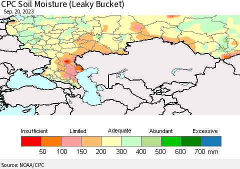 Russian Federation CPC Soil Moisture (Leaky Bucket) Thematic Map For 9/16/2023 - 9/20/2023