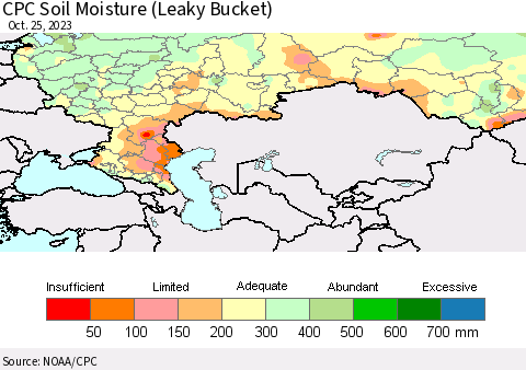 Russian Federation CPC Soil Moisture (Leaky Bucket) Thematic Map For 10/21/2023 - 10/25/2023