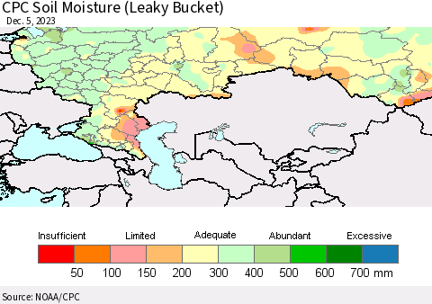 Russian Federation CPC Soil Moisture (Leaky Bucket) Thematic Map For 12/1/2023 - 12/5/2023
