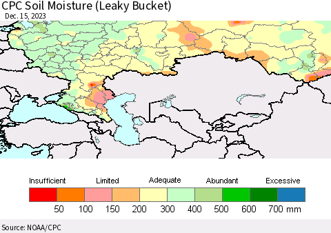 Russian Federation CPC Soil Moisture (Leaky Bucket) Thematic Map For 12/11/2023 - 12/15/2023