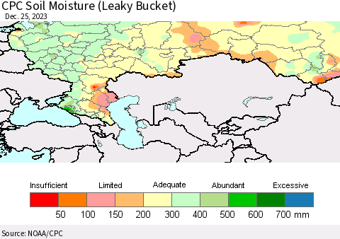 Russian Federation CPC Soil Moisture (Leaky Bucket) Thematic Map For 12/21/2023 - 12/25/2023